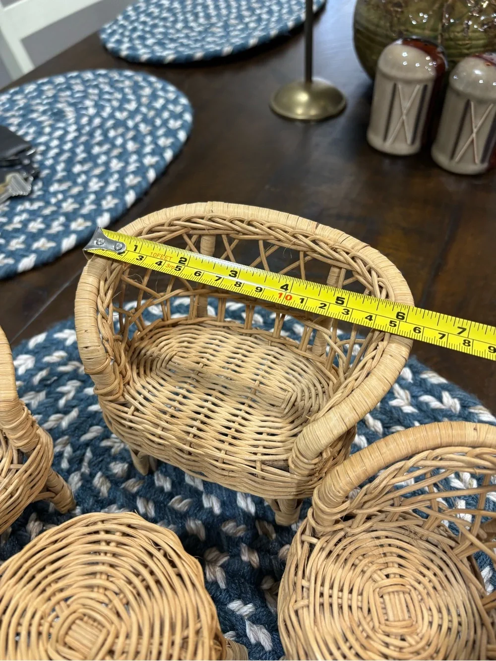Vintage 70's  80's Natural Wicker Doll House Chair and Table Set